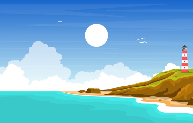 Belle mer Panorama plage côte côte baie océan paysage Illustration