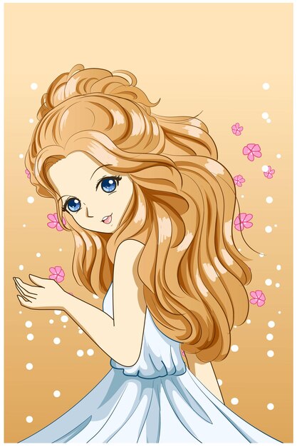 Belle et mignonne princesse avec illustration de longs cheveux blonds