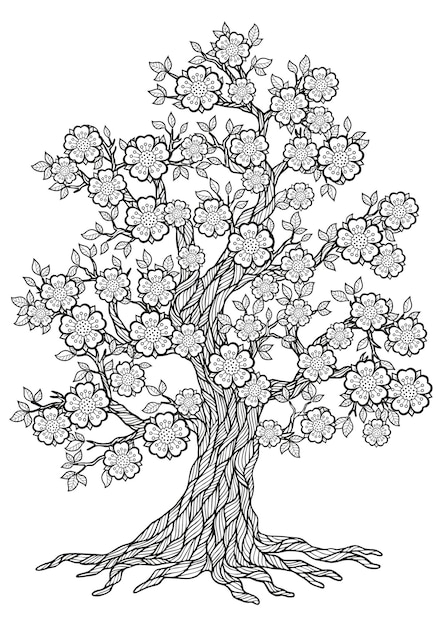 Belle Page De Coloriage De Dessin D'arbre