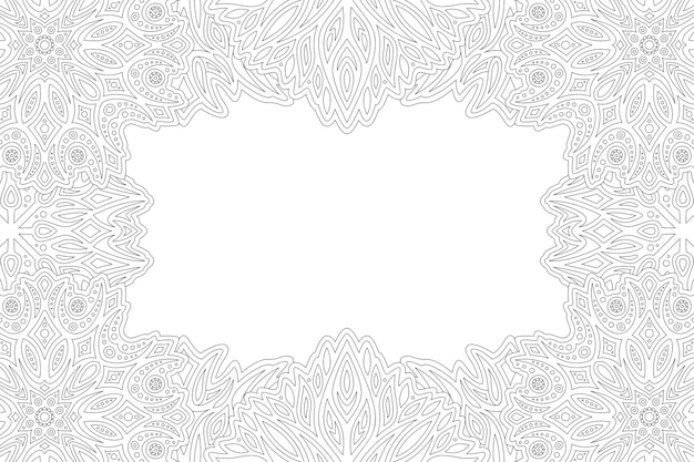 Belle Page De Coloriage Linéaire Monochrome Avec Bordure Orientale Rectangle Et Espace Copie Blanche