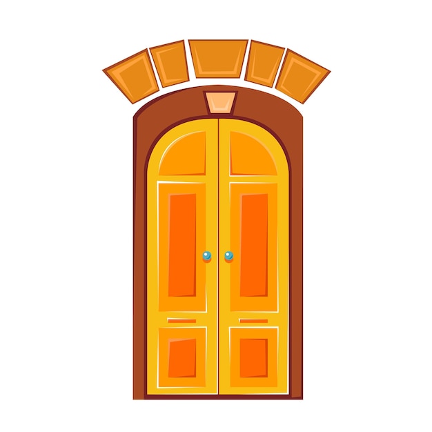 Belle Porte En Bois Jaune Illustration Vectorielle Dans Le Style Des Enfants De Dessin Animé Clipart Amusant Isolé