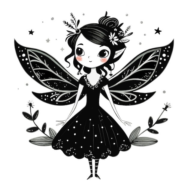 Vecteur belle princesse fée ange dessiné à la main personnage de dessin animé autocollant icône concept isolé