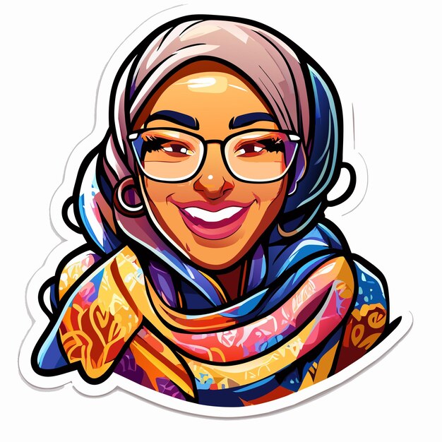 Belle Princesse Souriante Avec Foulard à Cheveux Dessiné à La Main Dessin Animé Autocollant Icône Concept Illustration