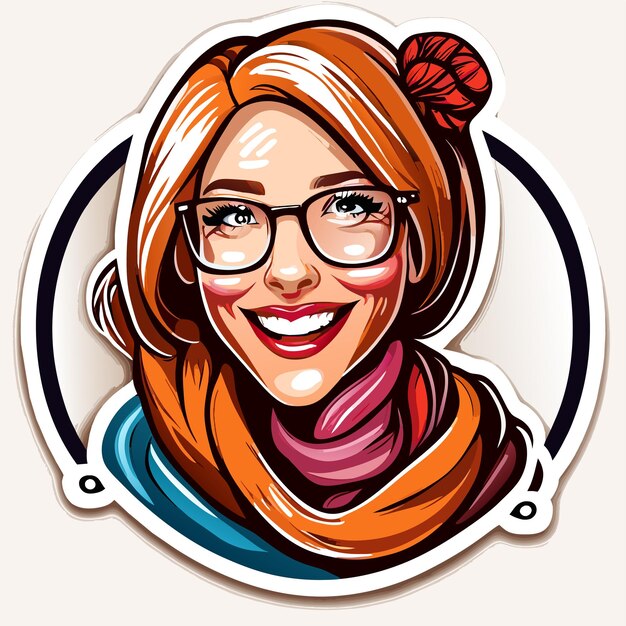 Belle princesse souriante avec foulard à cheveux dessiné à la main dessin animé autocollant icône concept illustration