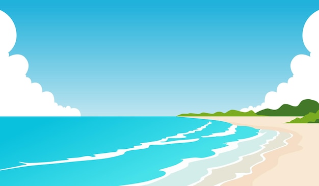 Une belle scène de plage avec un ciel bleu, de l'océan et des nuages