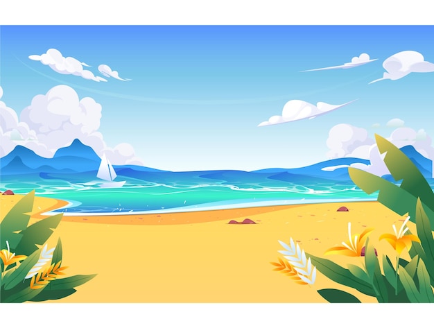 Une belle scène de plage avec l'océan bleu et le ciel avec des nuages