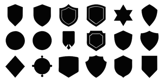 Vecteur belle série de silhouettes de boucliers insignes noirs forme collection d'étiquettes pour la police militaire soc