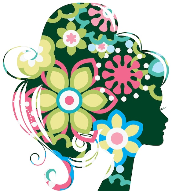 Vecteur belle silhouette de femme avec des fleurs