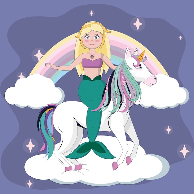 Belle Sirène à Cheval Licorne Dans Le Ciel