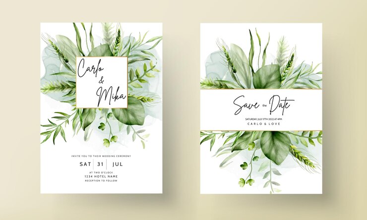 belle verdure aquarelle feuilles carte d'invitation de mariage