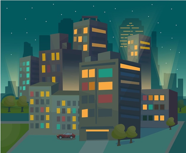 Belle vue sur la ville moderne de nuit Illustration vectorielle