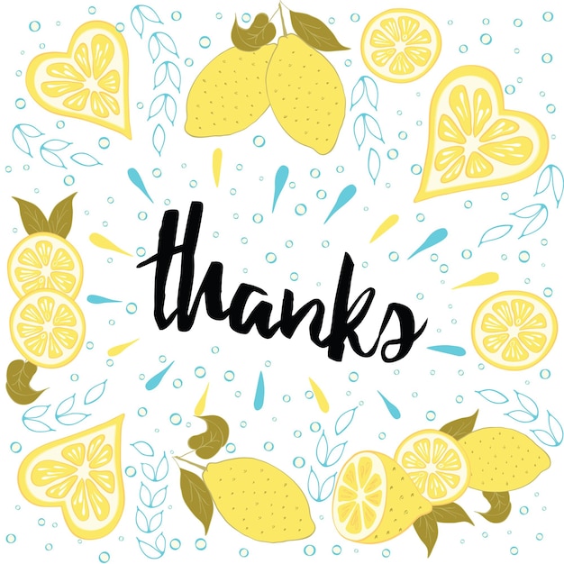 Belles Affiches D'été Avec Des Citrons Et Du Texte écrit à La Main Merci