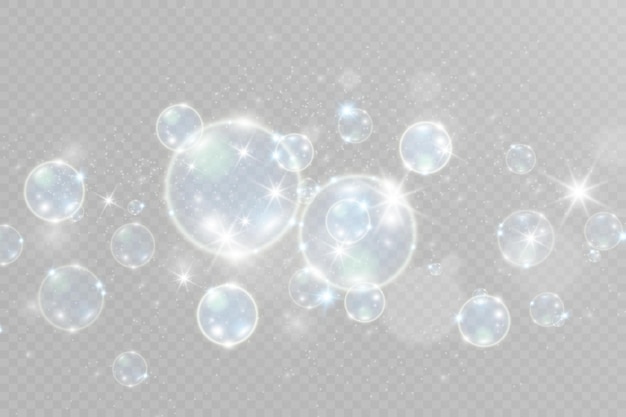 De belles bulles blanches sur un fond transparent illustration vectorielle des bulles de savon