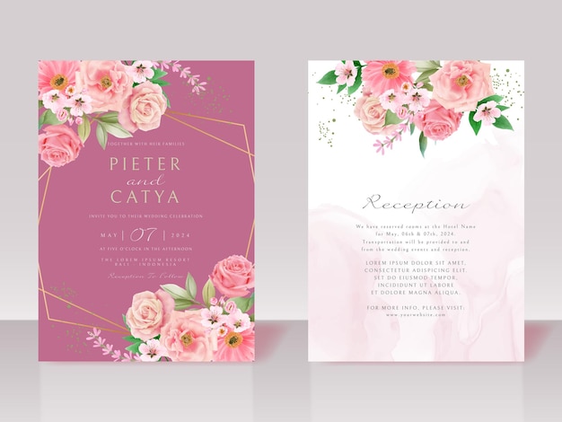 Belles Cartes D'invitation De Mariage Aquarelle Florale Rose