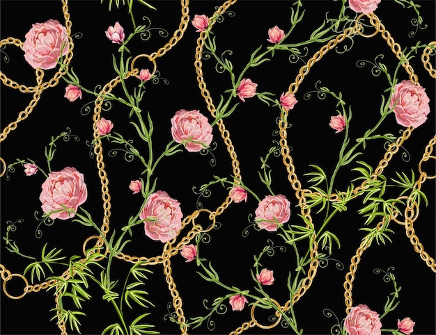 Belles Chaînes De Motif Printemps été Sans Couture Printemps Floraison Rose Japon Roses Branches De Bambou