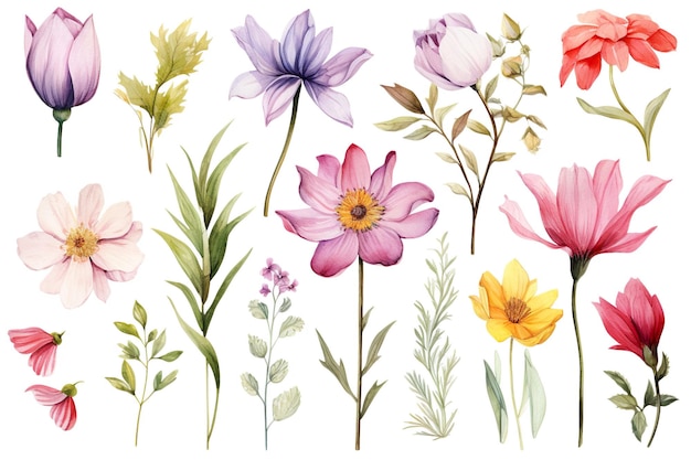 Belles conceptions de clipart de fleurs aquarelle