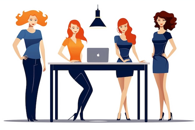 De belles femmes debout sur le bureau