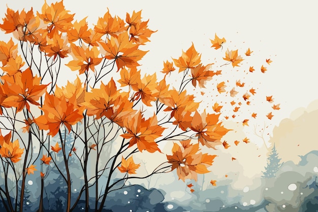 Vecteur belles feuilles d'automne milieux aquarelle illustration