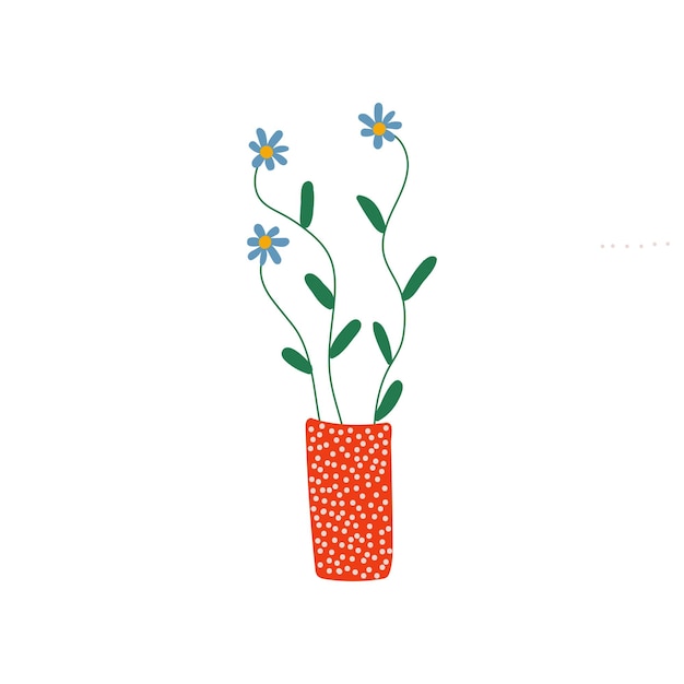 De belles fleurs bleues de printemps ou d'été dans un vase rouge bouquet de fleurs fraîches illustration vectorielle