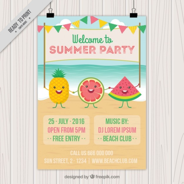 Belles Fruits Sur L'affiche De La Fête De L'été à La Plage