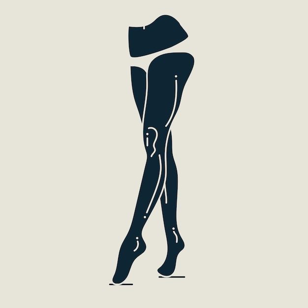 Belles Longues Jambes De Femme Silhouette Dessinée à La Main Noire Isolée Sur Fond Blanc