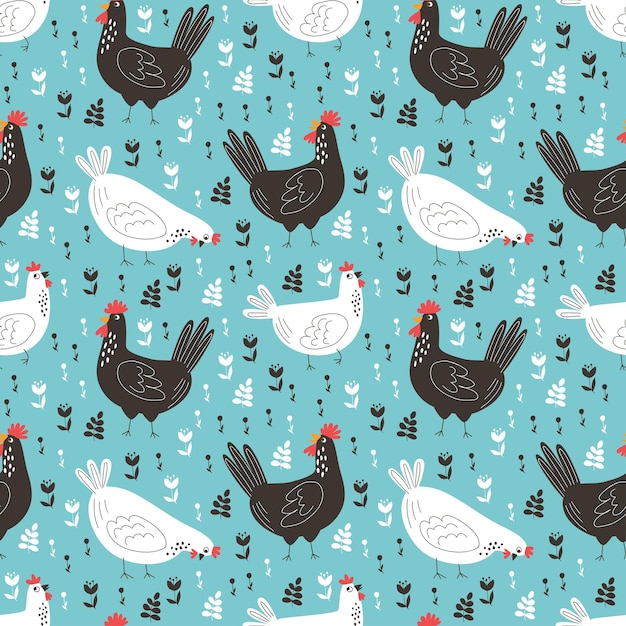 Belles Poules Et Coqs Modèle Sans Couture Illustration Vectorielle