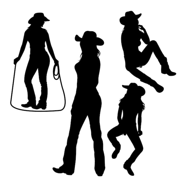 Vecteur belles silhouettes de cow-girl