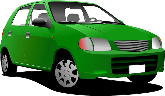 Berline de voiture de couleur verte sur la route Illustration vectorielle