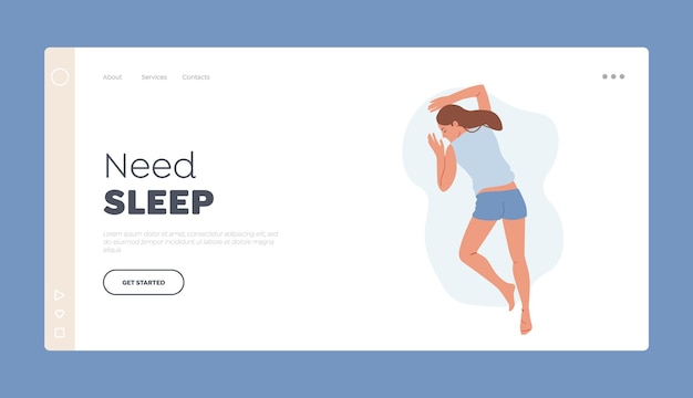 Besoin de modèle de page d'atterrissage de sommeil jeune femme porter un pyjama dormir ou sieste sur Bally personnage féminin dormir pose vue de dessus