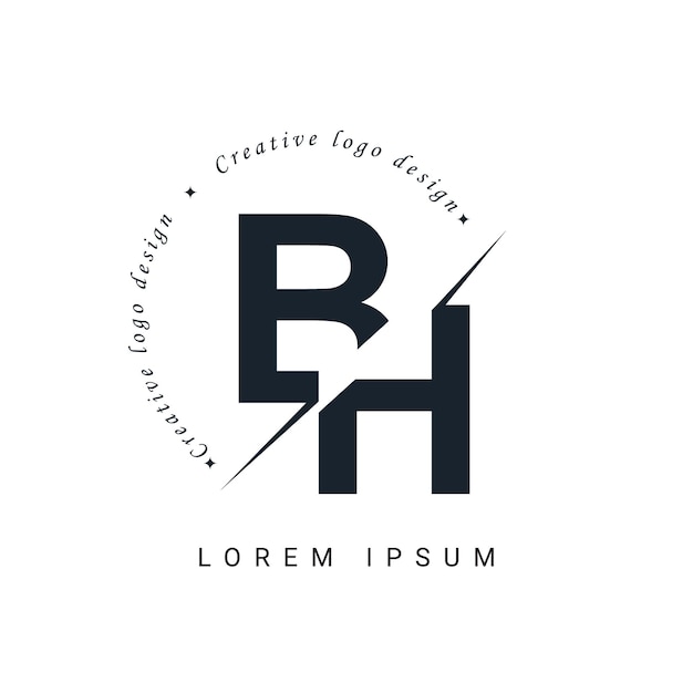 BH Letter Logo Design avec une coupe créative Design de logo créatif