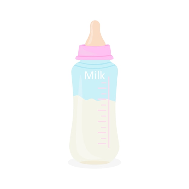 Vecteur biberon de lait pour bébé nutrition dans le récipient en plastique pour un produit laitier de boisson blanche nouveau-né illustration vectorielle isolée en style cartoon
