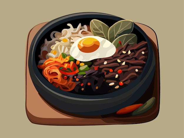 Vecteur bibimbap bi bim bop illustration vectorielle de cuisine coréenne