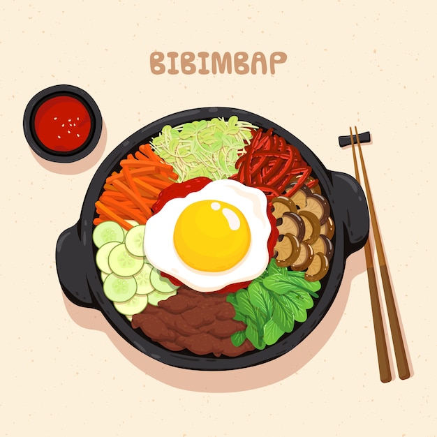 Vecteur bibimbap cuisine coréenne