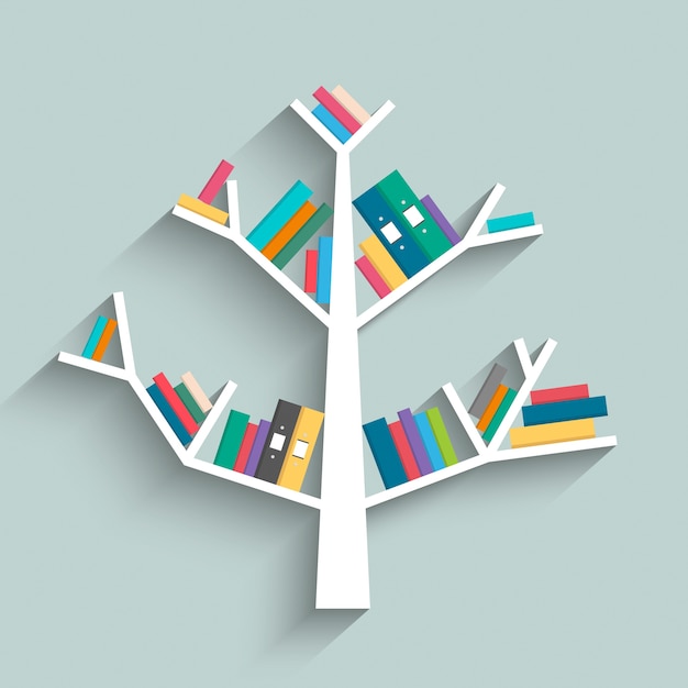 Bibliothèque en forme d&#39;arbre avec des livres colorés