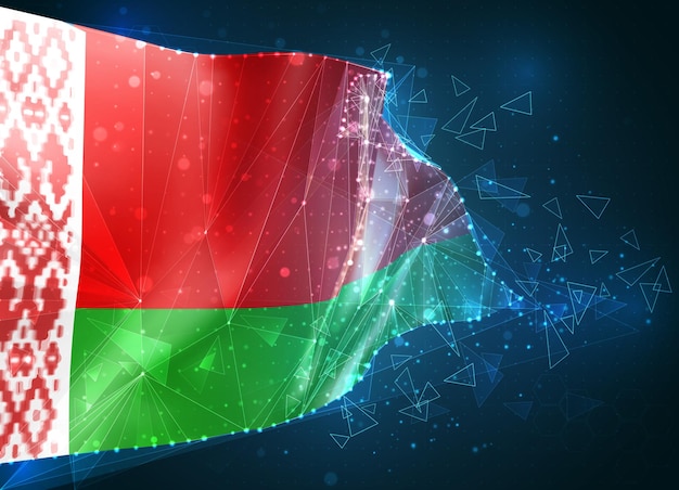 Biélorussie ; drapeau, objet 3D abstrait virtuel de polygones triangulaires sur fond bleu