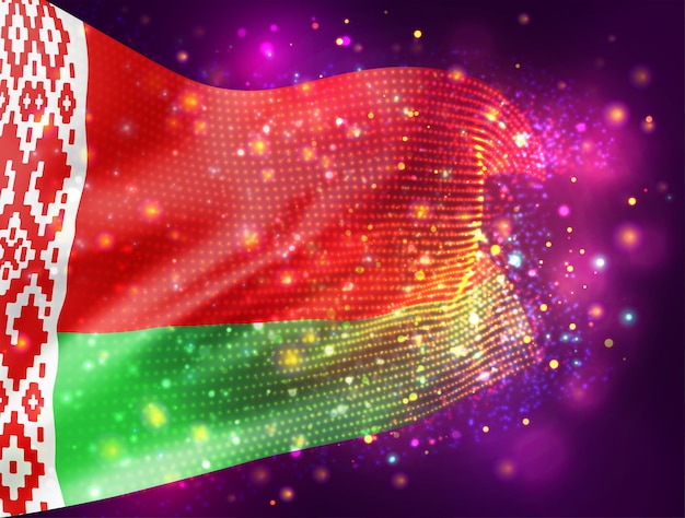 Biélorussie, Vecteur Drapeau 3d Sur Fond Violet Rose Avec éclairage Et Fusées éclairantes