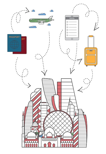 Vecteur bienvenue à abu dhabi illustration en style linéaire