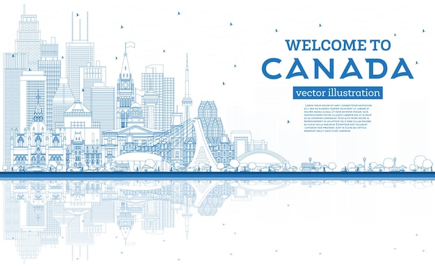 Vecteur bienvenue à canada city skyline avec des bâtiments bleus