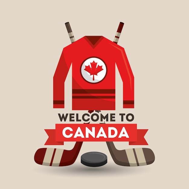 Bienvenue Canada Glace Hocket Jersey Bâtons Affiche De La Rondelle