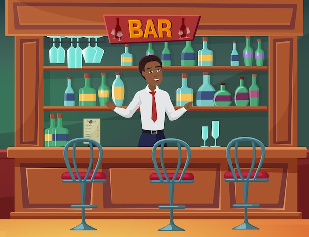 Bienvenue à L'homme De Service D'affaires De Restauration De Bar Propriétaire D'un Café-bar Ou D'un Restaurant Debout