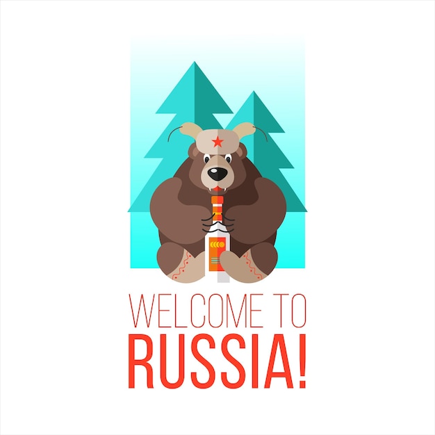 Bienvenue En Russie. Ours Russe Avec De La Vodka.