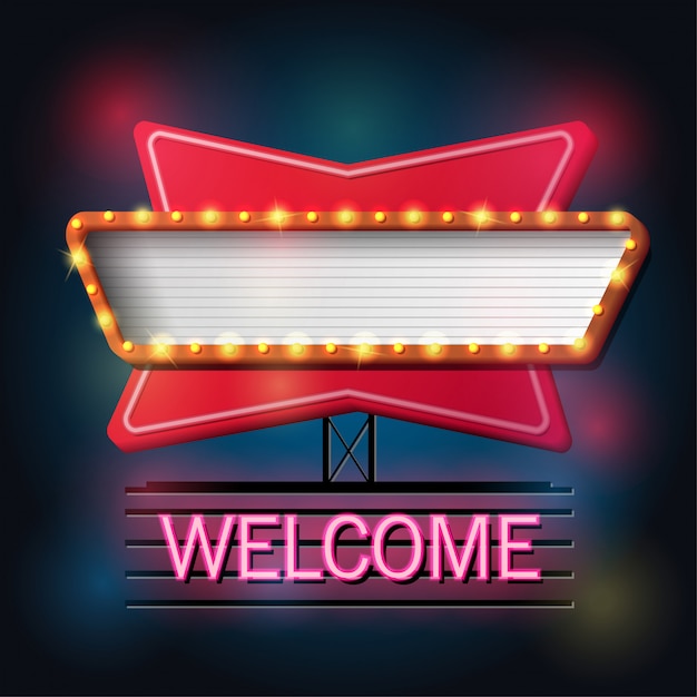 Bienvenue style rétro enseigne avec cadre lumineux