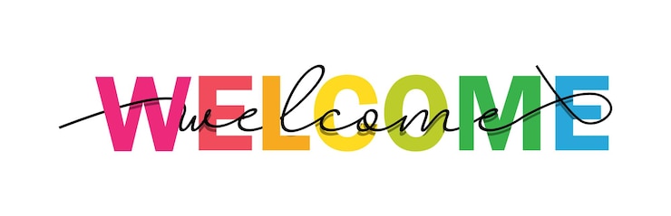 Vecteur bienvenue : vecteur coloré, mélange de couleurs, fond blanc, typographie, bannière, calligraphie