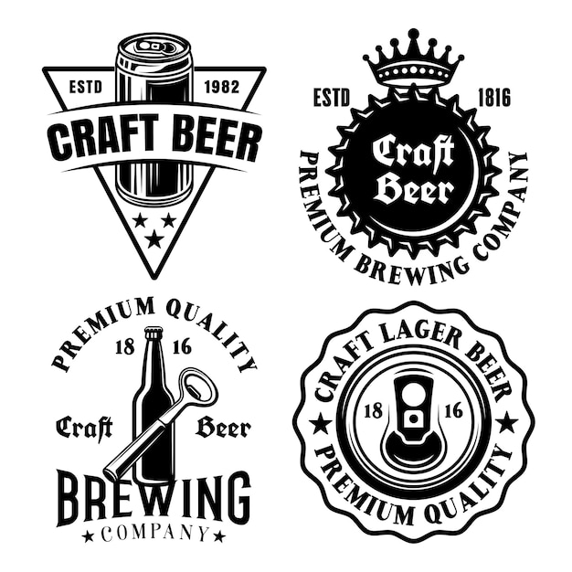 Bière Et Brasserie Ensemble D'emblèmes Vectoriels étiquettes Badges Ou Logos Dans Un Style Vintage Isolé Sur Fond Blanc