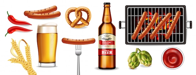 Bière, Bretzel Et Saucisses Grillées