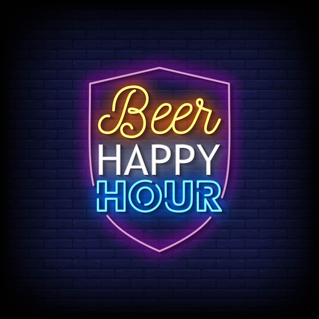 Bière Happy Hour Neon Signs Style Texte Vecteur