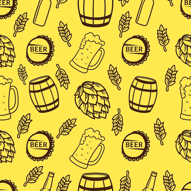 Bière de modèle sans couture et ses éléments sur fond jaune