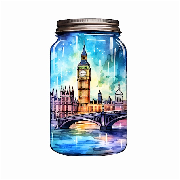 Big Ben Dans Une Peinture Aquarelle En Pot De Verre