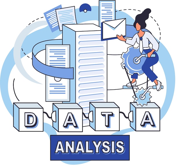 Vecteur big data analytics processus d'analyse de sources de données complexes pour une métaphore de décisions commerciales efficaces