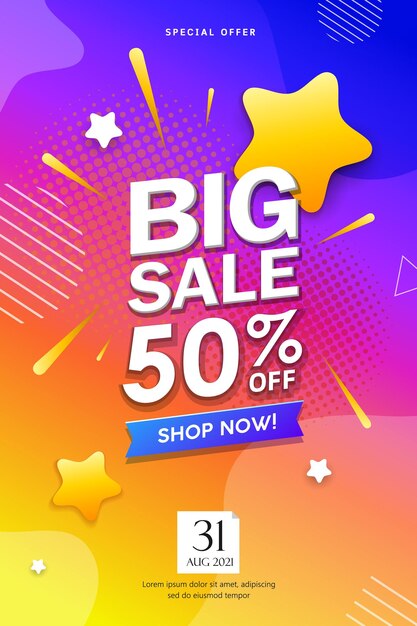 Big Sale Flyer Poster Star Et Feu Travail Et Star Business Design Abstrait Coloré